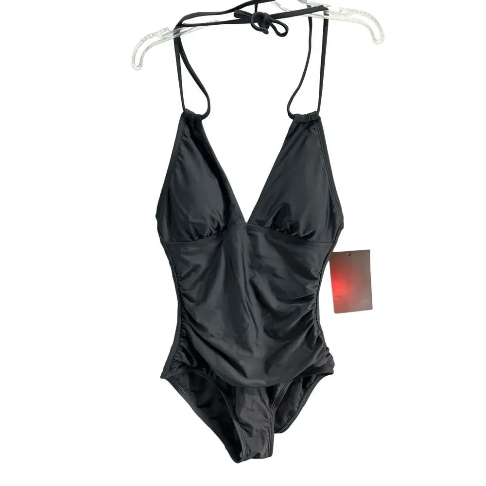 Espidoo Swimsuit Women S Black Padded One Piece Adjustable Ruched Beach Vacation